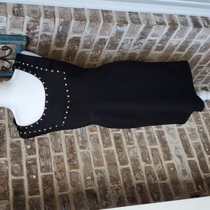 Allen B Y2K Black Fitted Cocktail Gold Studded Dress